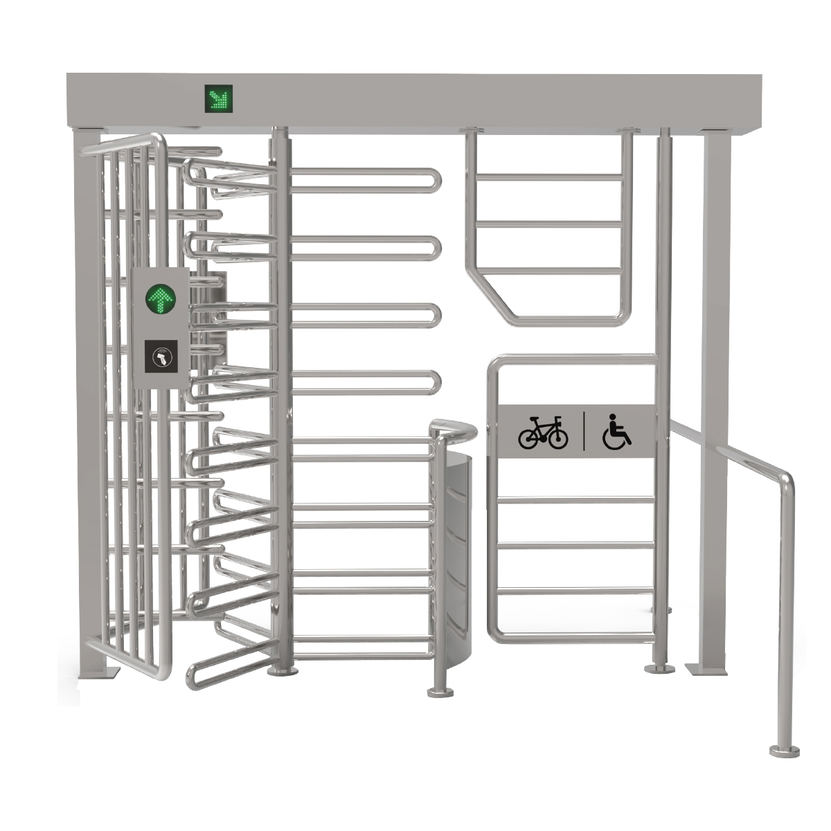 LIDE LD-Q810 Full Height Turnstile with Bicycle and DDA Gate — Full-height turnstile with dedicated bicycle and DDA accessible gate lane for mixed pedestrian and cycle traffic for Turnstiles & Speed Gates in UAE