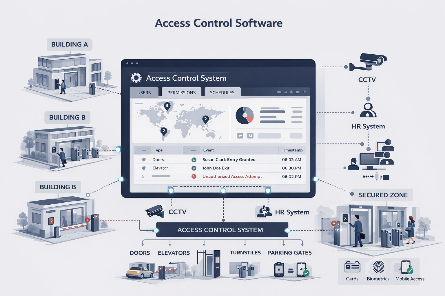 Access control software dashboard for centralized security management in UAE