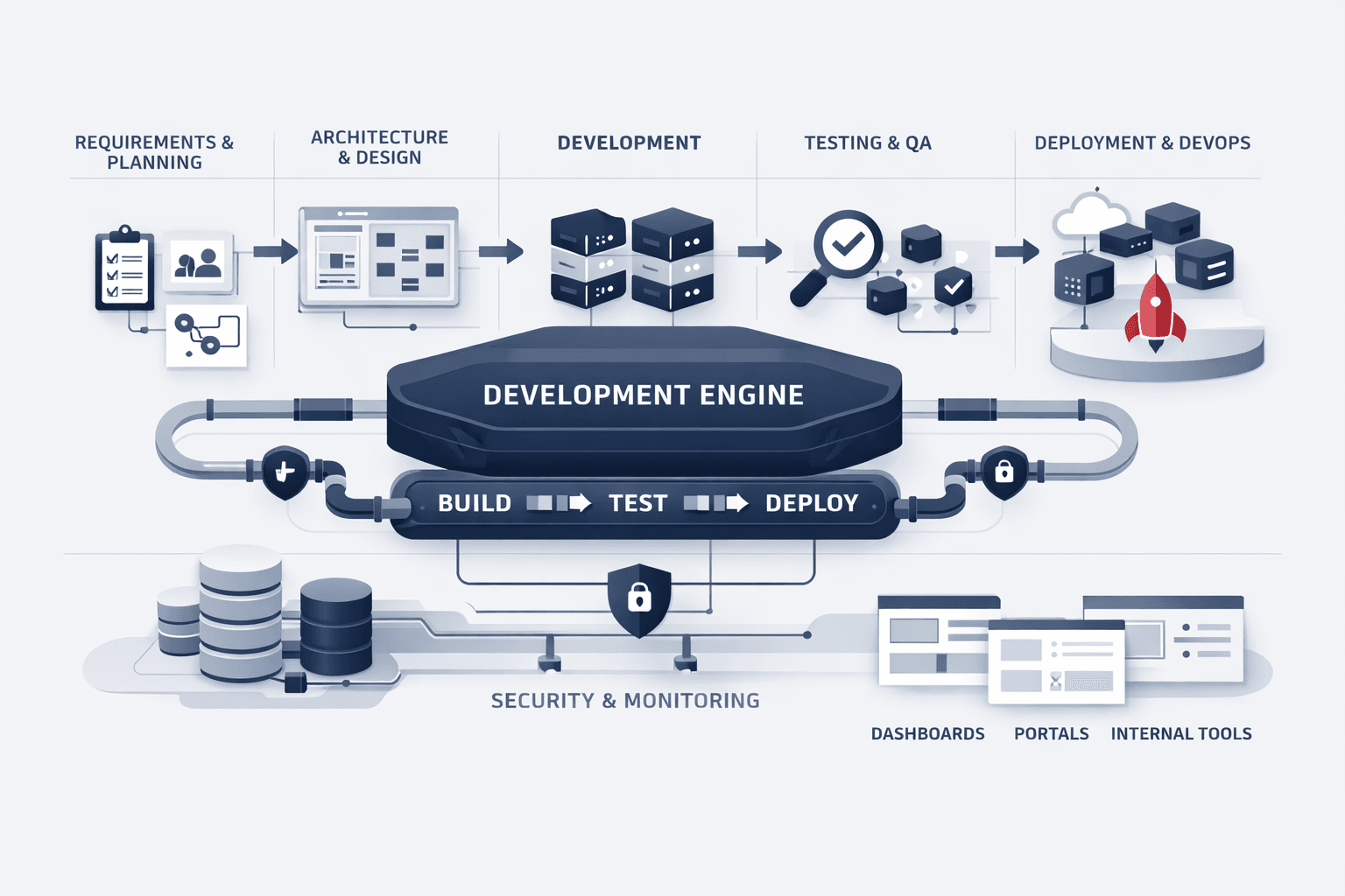 Custom application development dashboard for tailored enterprise web software solutions