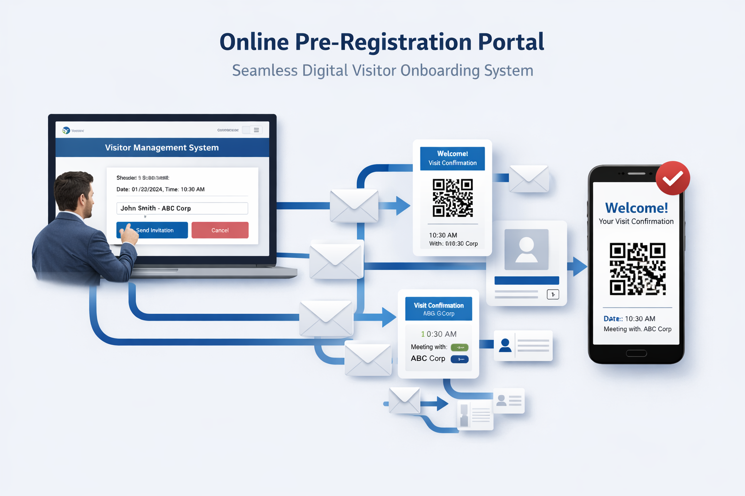 Visitor management system with online visitor pre-registration portal