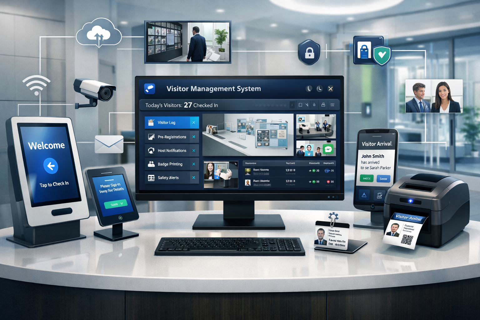 Visitor management system dashboard for streamlined visitor check-in