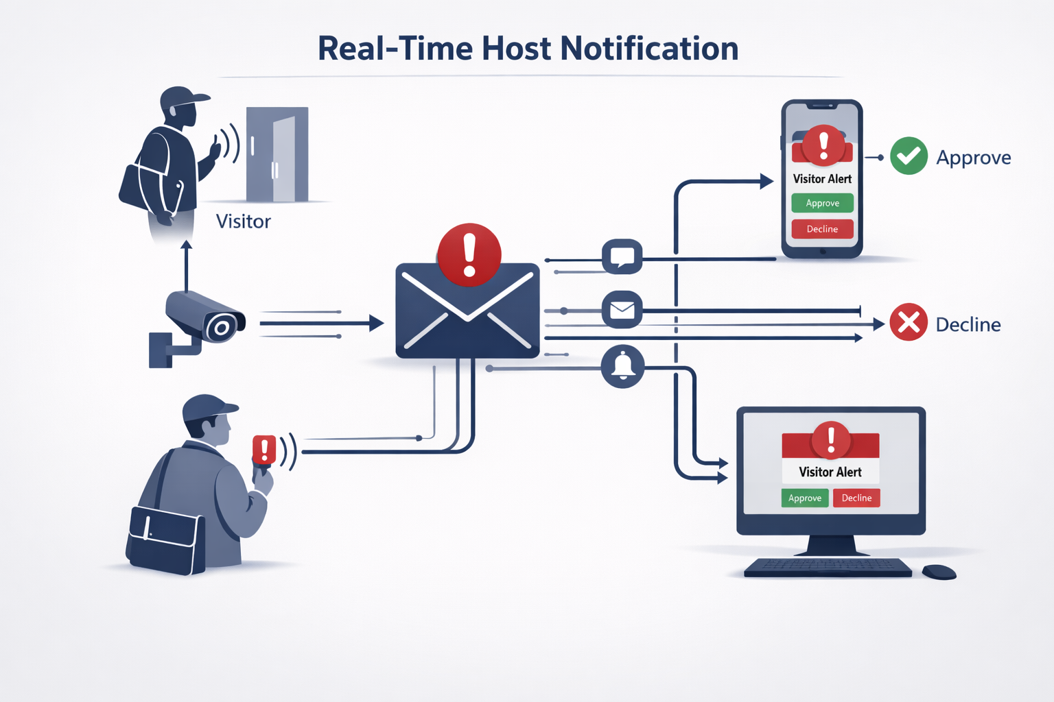 Visitor management system with real-time host notifications