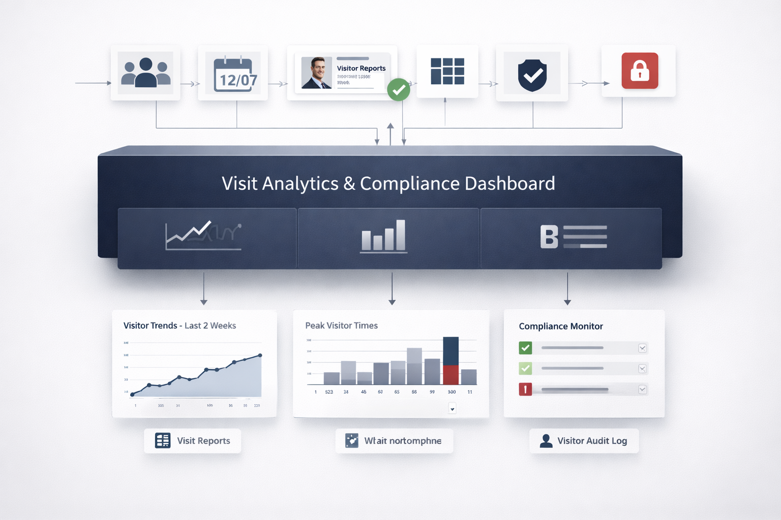 Visitor management system dashboard for visit analytics and compliance